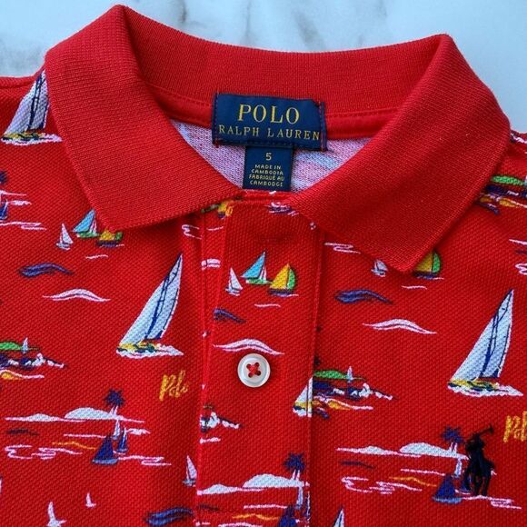 Polo Ralph Lauren Big Boys Sailboat Mesh Polo Shirt Red – Size 5 NWT - Picture 16 of 17